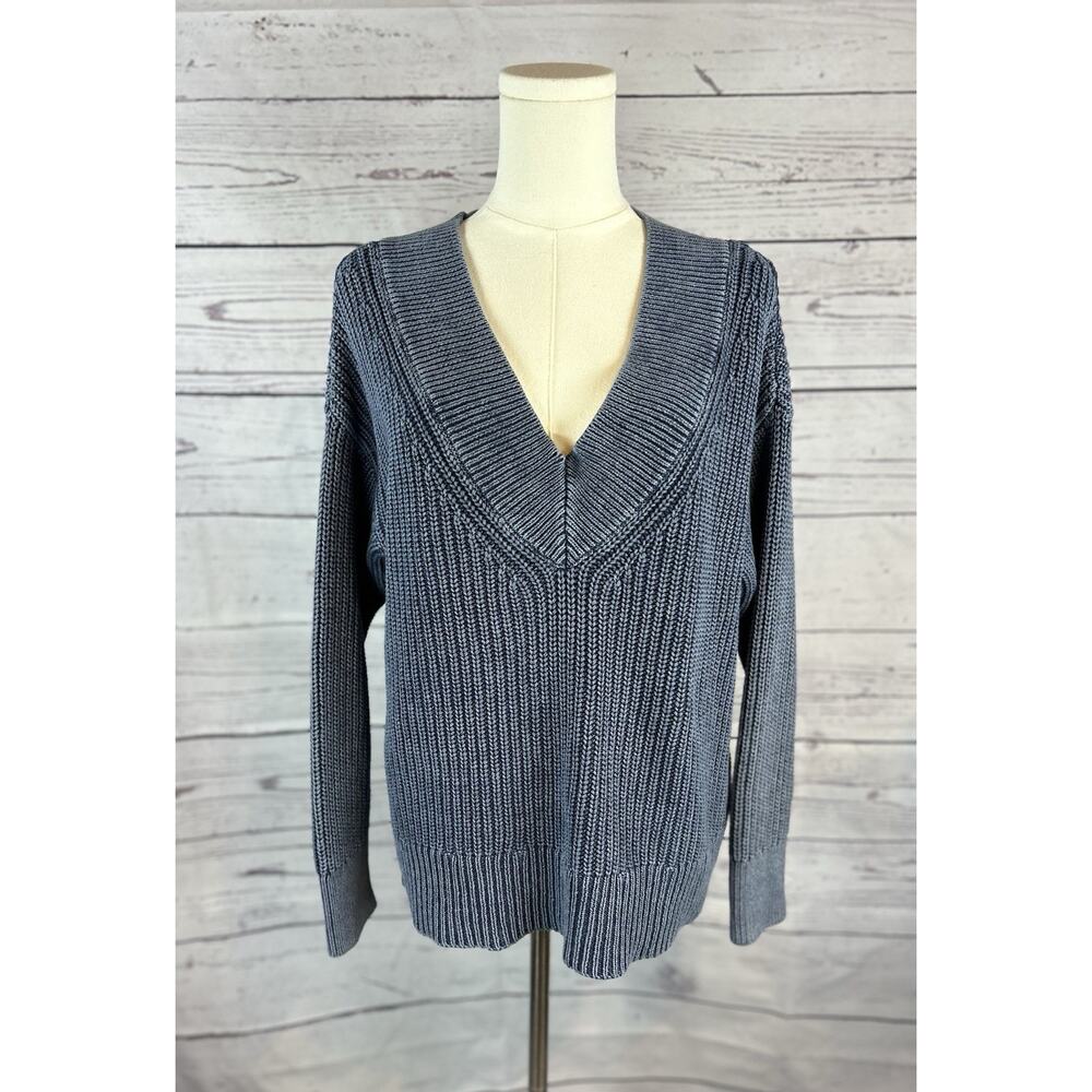 Aerie Wide V-Neck Oversized Pullover Sweater Women S Blue Cotton Lounge Boho